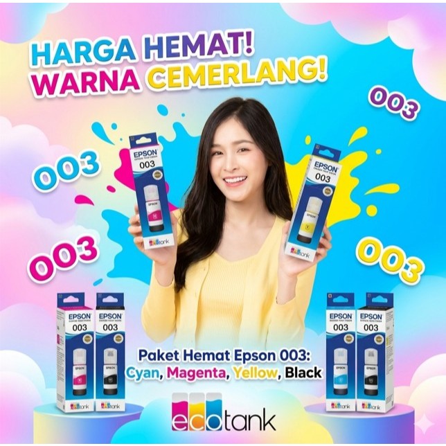 Epson 003 Tinta Bk CMY Original Ori Refil Refill Ink C M Y K Printer Ori L1110 L3110 L3150 L5190 L31