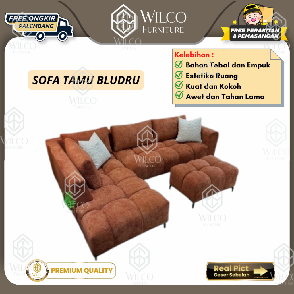 Set Sofa Tamu L Bludru | Sofa Kursi Ruang Tamu L Sudut Minimalis