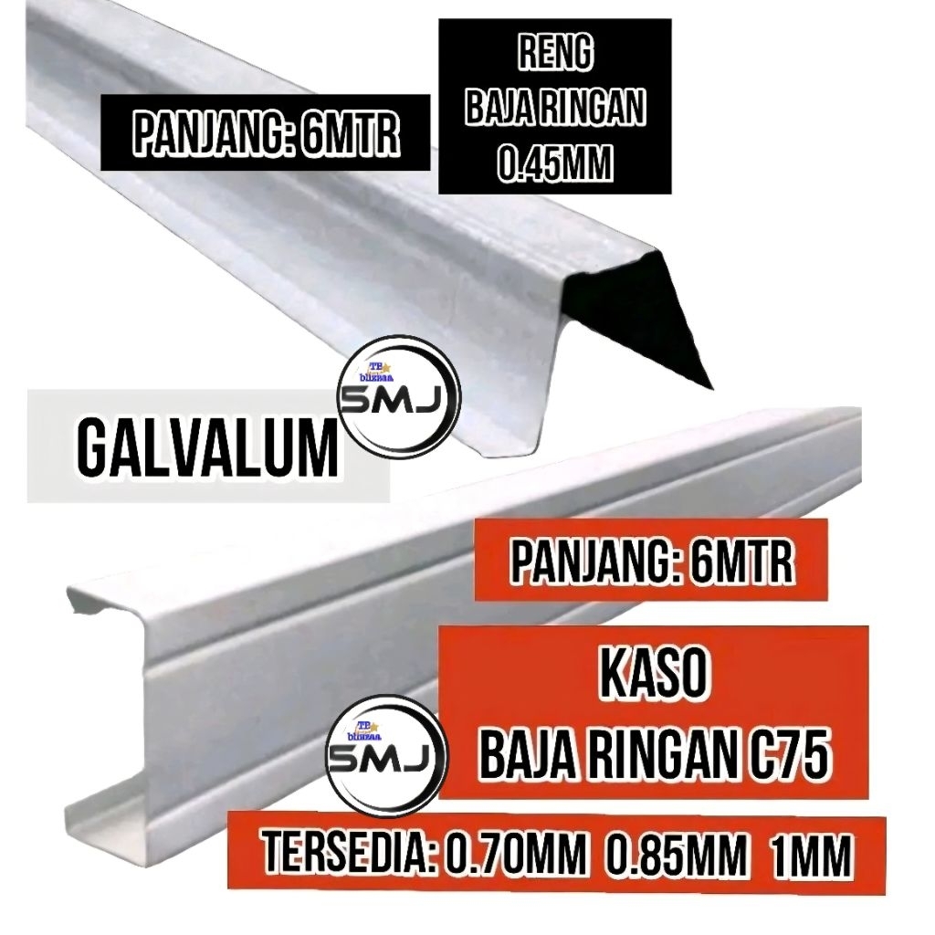 Reng Baja Ringan 6MTR Trus Kaso Baja Ringan 6Mtr Reng Rangka Atap Baja Ringan Kanal C75 Galvalum