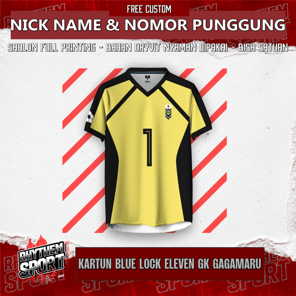Jersey Bola BLUE LOCK ELEVEN GK GAGAMARU PENDEK Free custom nama danki puunggung Full printing