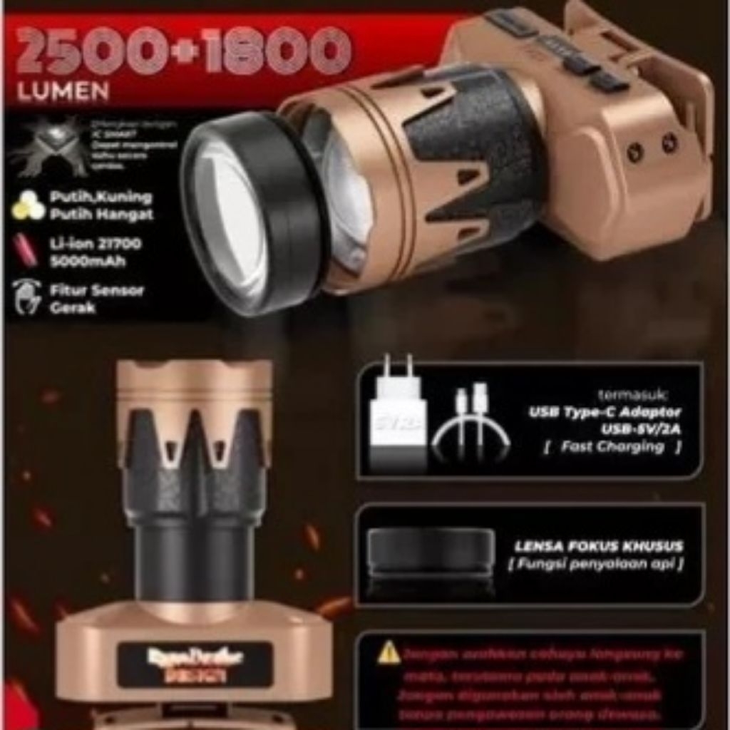 Senter Kepala Aoki AK-3705X  Pyro Drake Design  90 WATT Fitur Sensor Gerak