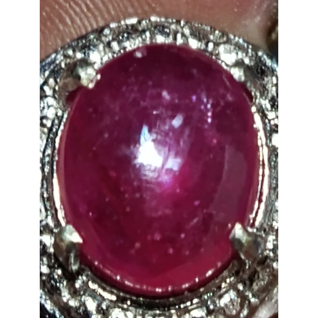batu asli alam Mirah Rubi delima mulus tampilan mewah ikat alpaka krum no 10 mirip perak rapih