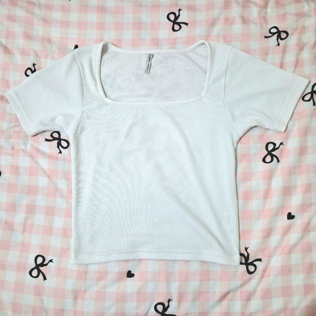 preloved colorbox square neck white top