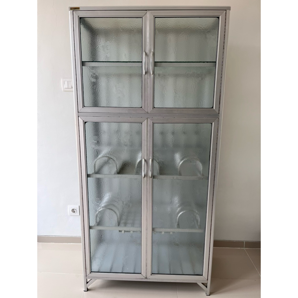 Rak piring / lemari piring aluminium kokoh full kaca - 2 pintu