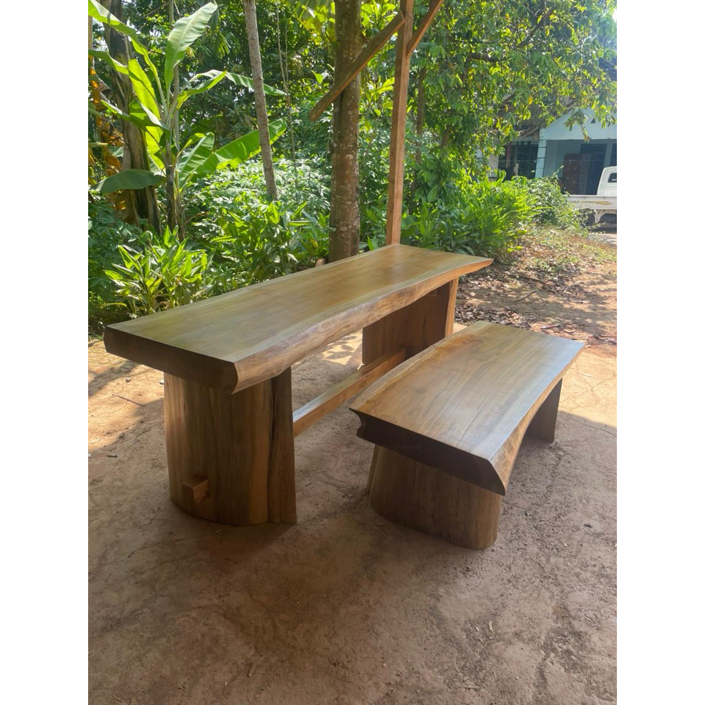 Meja makan minimalis kayu jati/trambesi utuh tanpa sambungan custom ukuran
