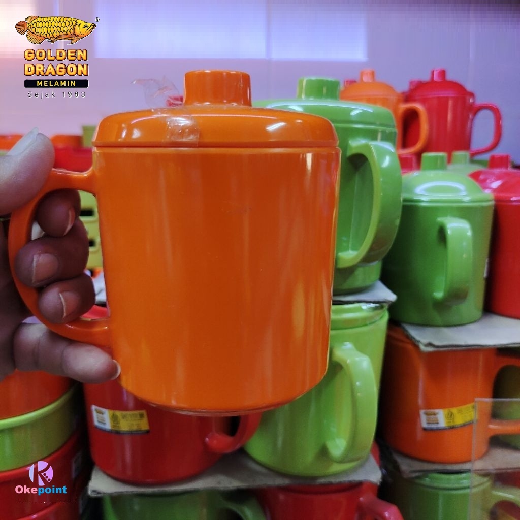 Mug Gelas Gagang Besar 600ml Melamin Golden Dragon B0204 Original