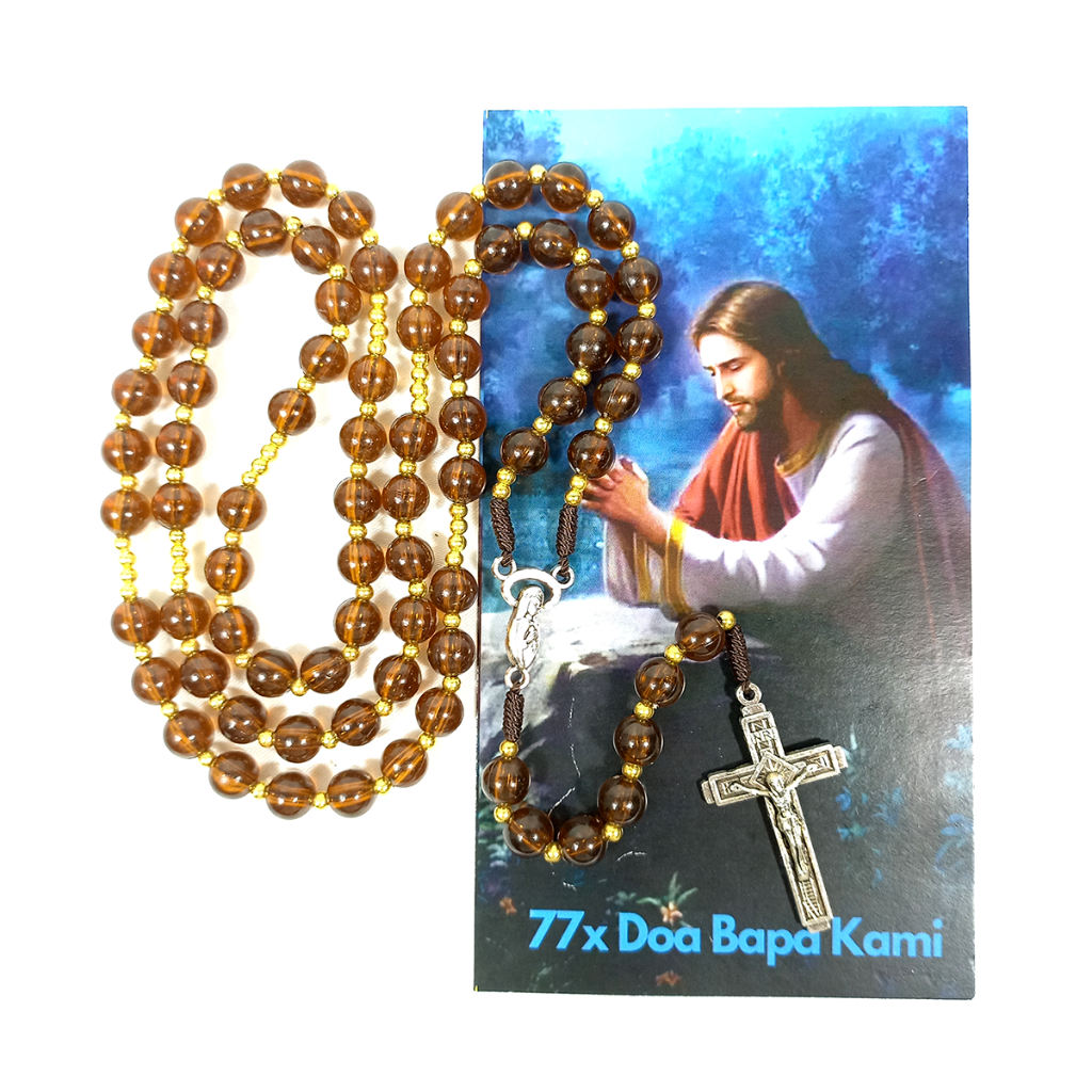 Kalung Rosario 77 Bapa Kami Bahan Akrilik Coklat Tua - Rosario 77x Doa Bapa Kami - Rosario 77 Bapa K