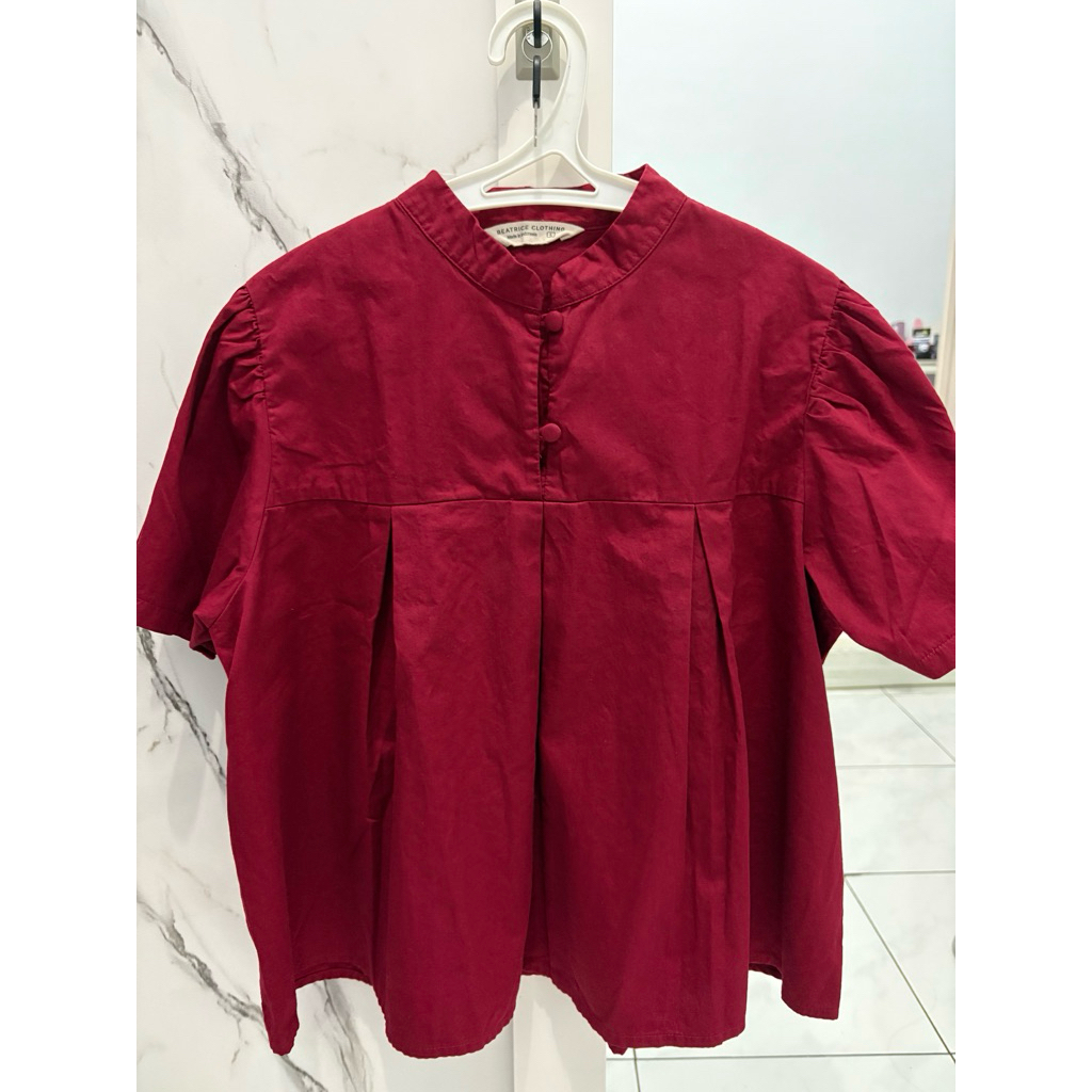 Preloved Blouse Cheongsam Maroon Wanita