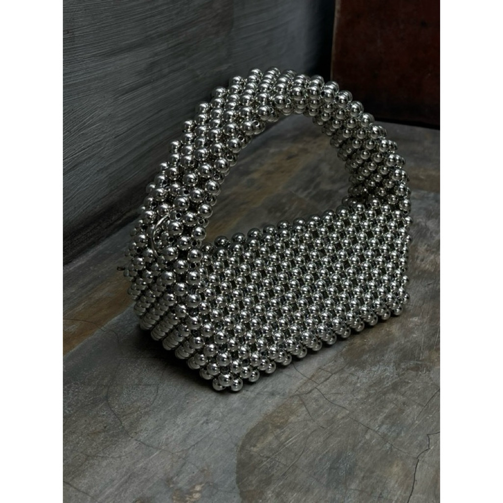 Tas Pesta Silver Pearl Beads Slingbag Wanita Slempang Wanita clutch