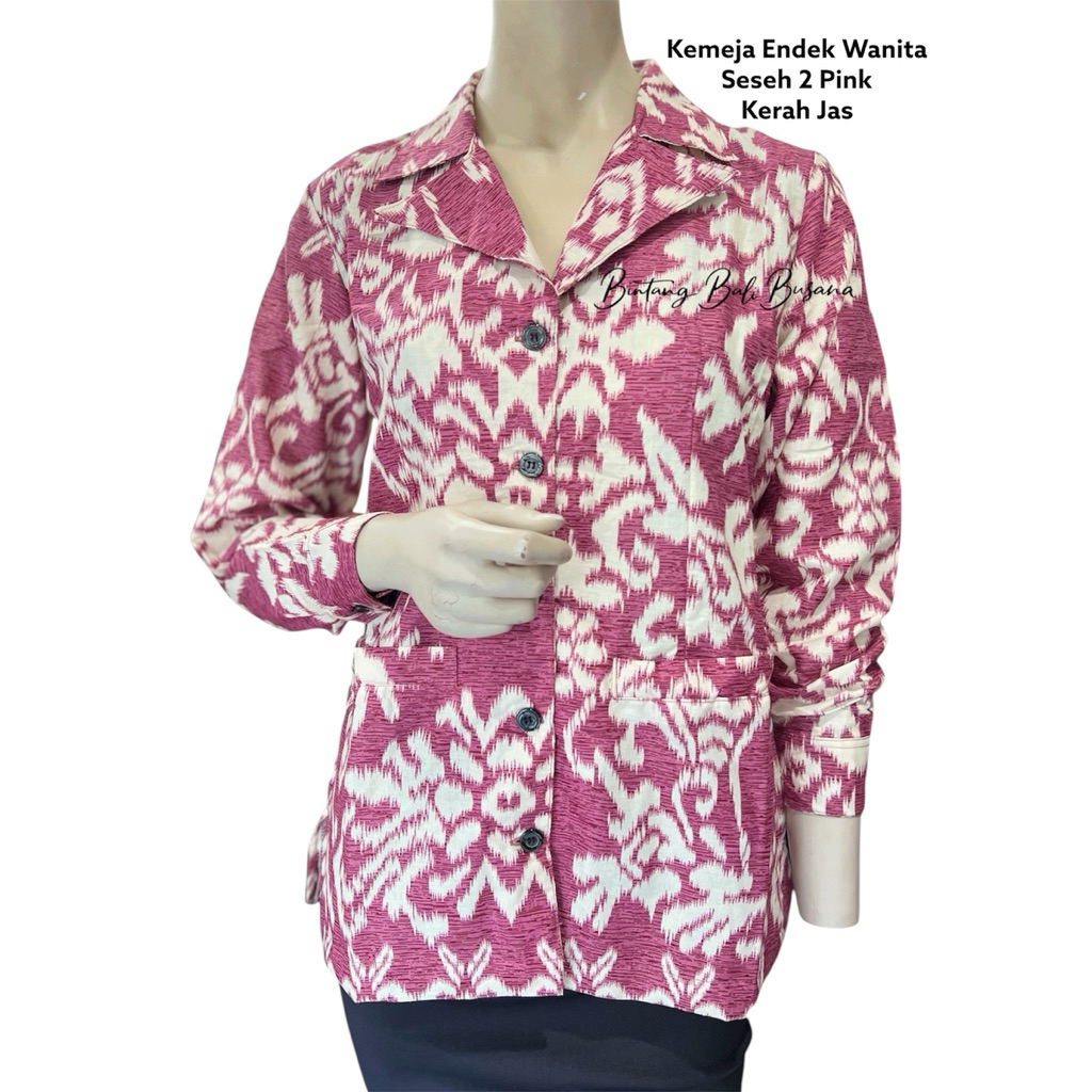 Kemeja Endek Bali Katun Wanita Motif Terbaru Seseh Pink Hijau Ungu Lengan Panjang