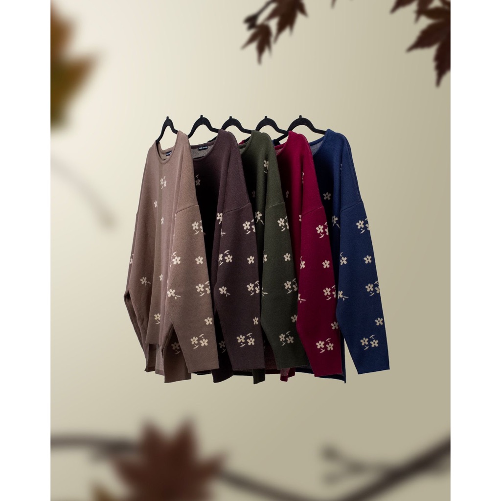 LOILOK - Jasmine Simple Knit BLOUSE SWEATER RAJUT MOTIF BUNGA MODEL SEMI BATWING OVERSIZED