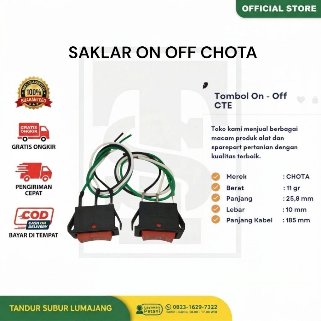 Saklar On Off Gepeng Plus Kabel Sprayer Elektrik - Chota CTE 16 Liter