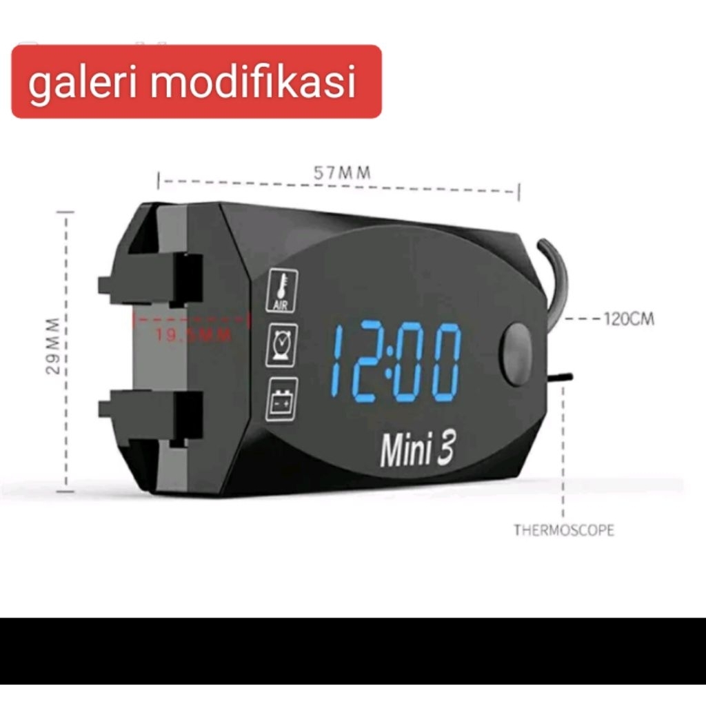 VOLTMETER AKI 3 IN 1 JAM DIGITAL TEMPERATUR SUHU VOLTMETER AKI MOTOR UNIVERSAL YAMAHA HONDA MODISH/X