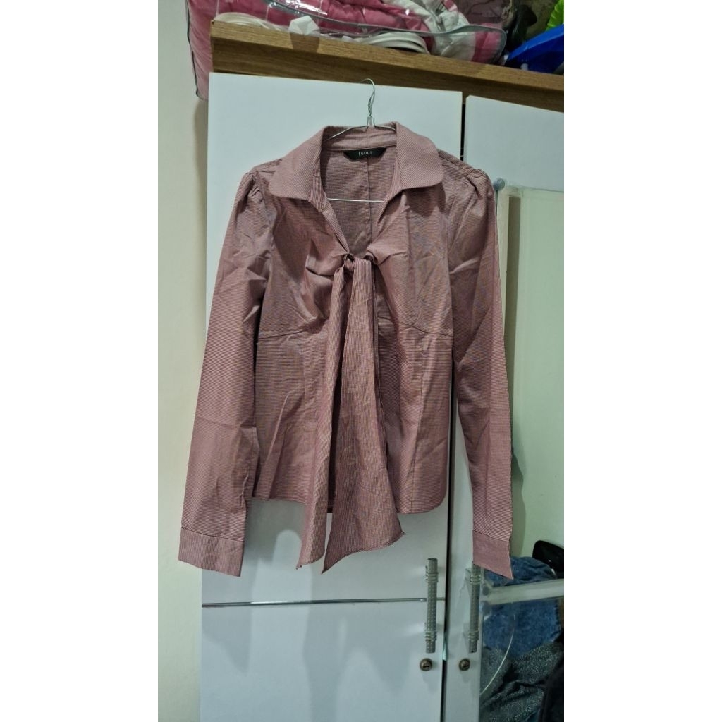 kemeja wanita merah kotak-kotak kecil size XS