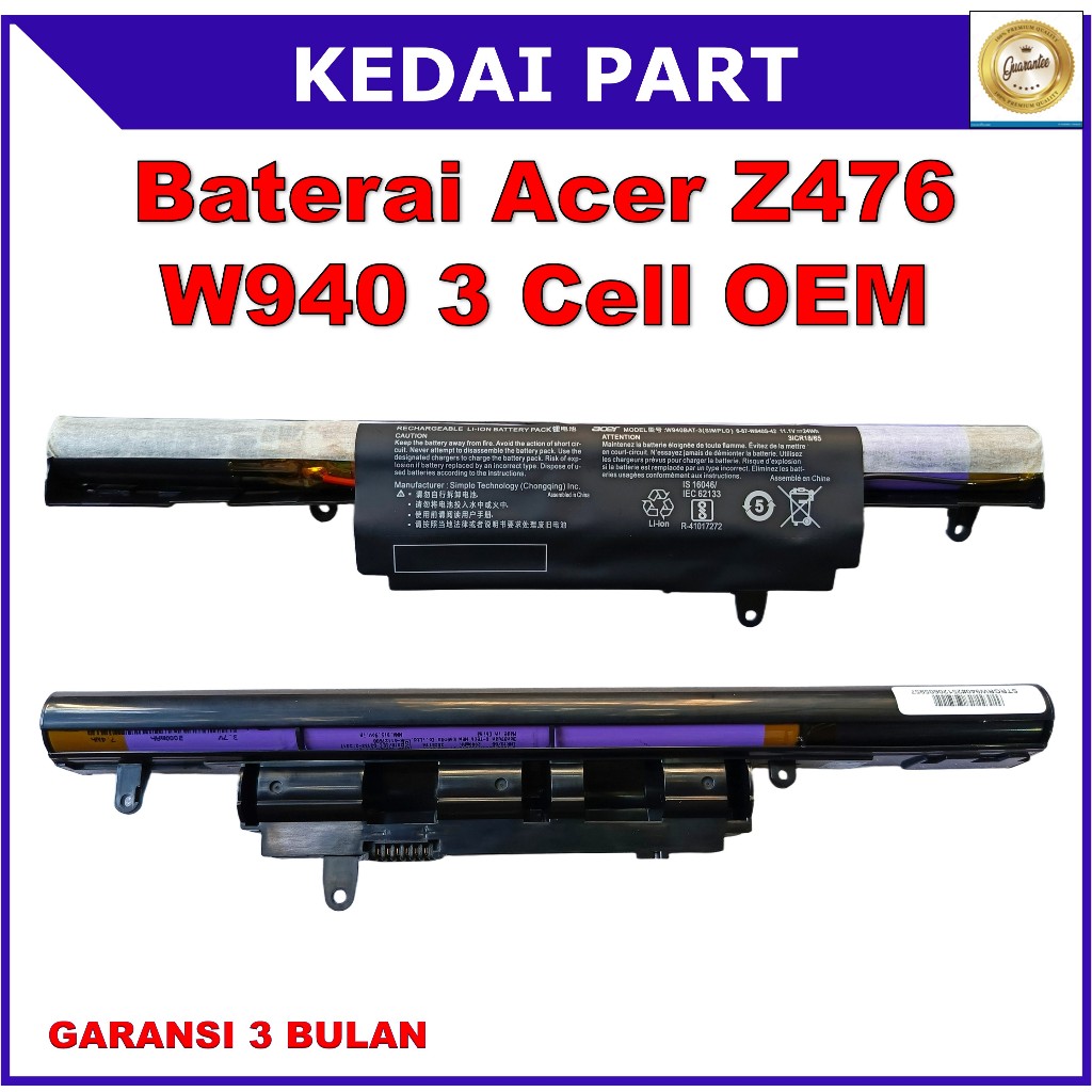 Baterai Acer Z476 Z476 Clevo W94LS W940 BAT-3