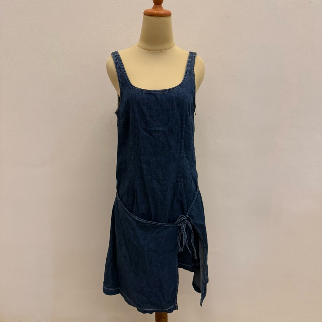 PRELOVED DKNY Jeans Dark Blue Denim Sleeveless Basic Mini Dress Fashion Wanita