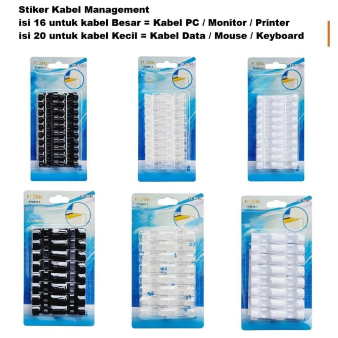 Stiker Kabel Klem Tempel klip Pengatur Kabel Organizer Cable Clip Management USB Charger isi 20 dan 