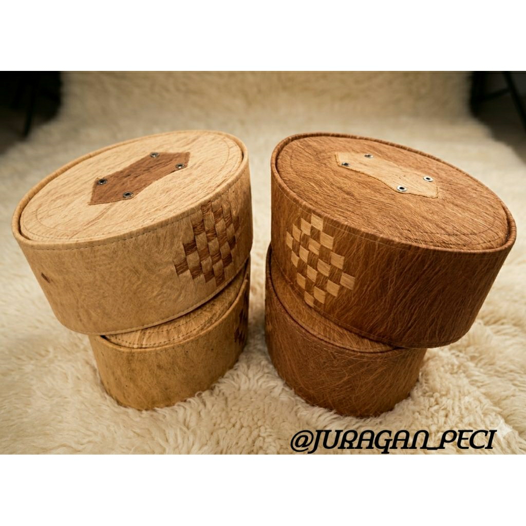 PECI SONGKOK KULIT KAYU WARU MOTIF ANYAMAN KETUPAT | 100% KULIT KAYU ASLI