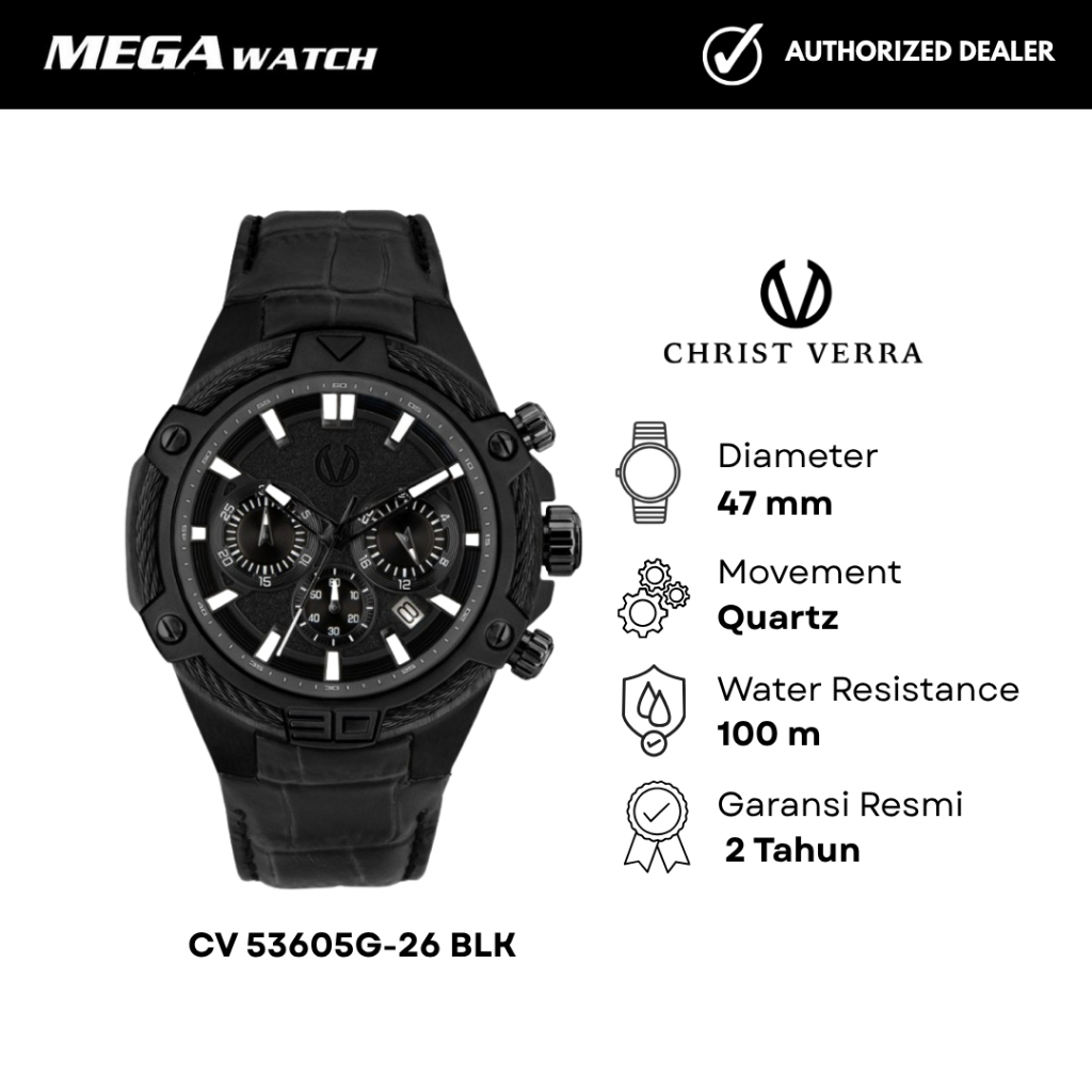 Jam Tangan CHRIST VERRA Pria Original CV 53605G-26 BLK Black Dial