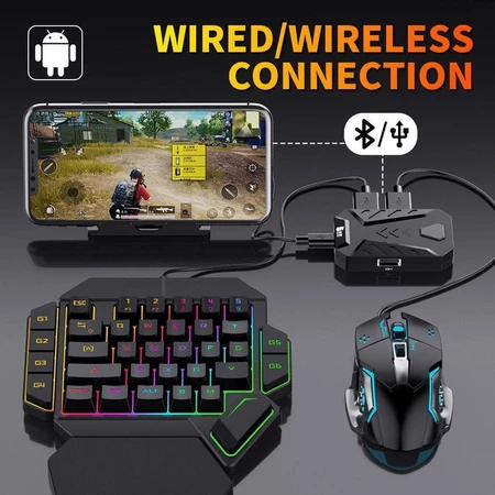 PAKET GAMING Keyboard Single Hand Mouse Bluetooth Gaming Converter OTG Bluetooth