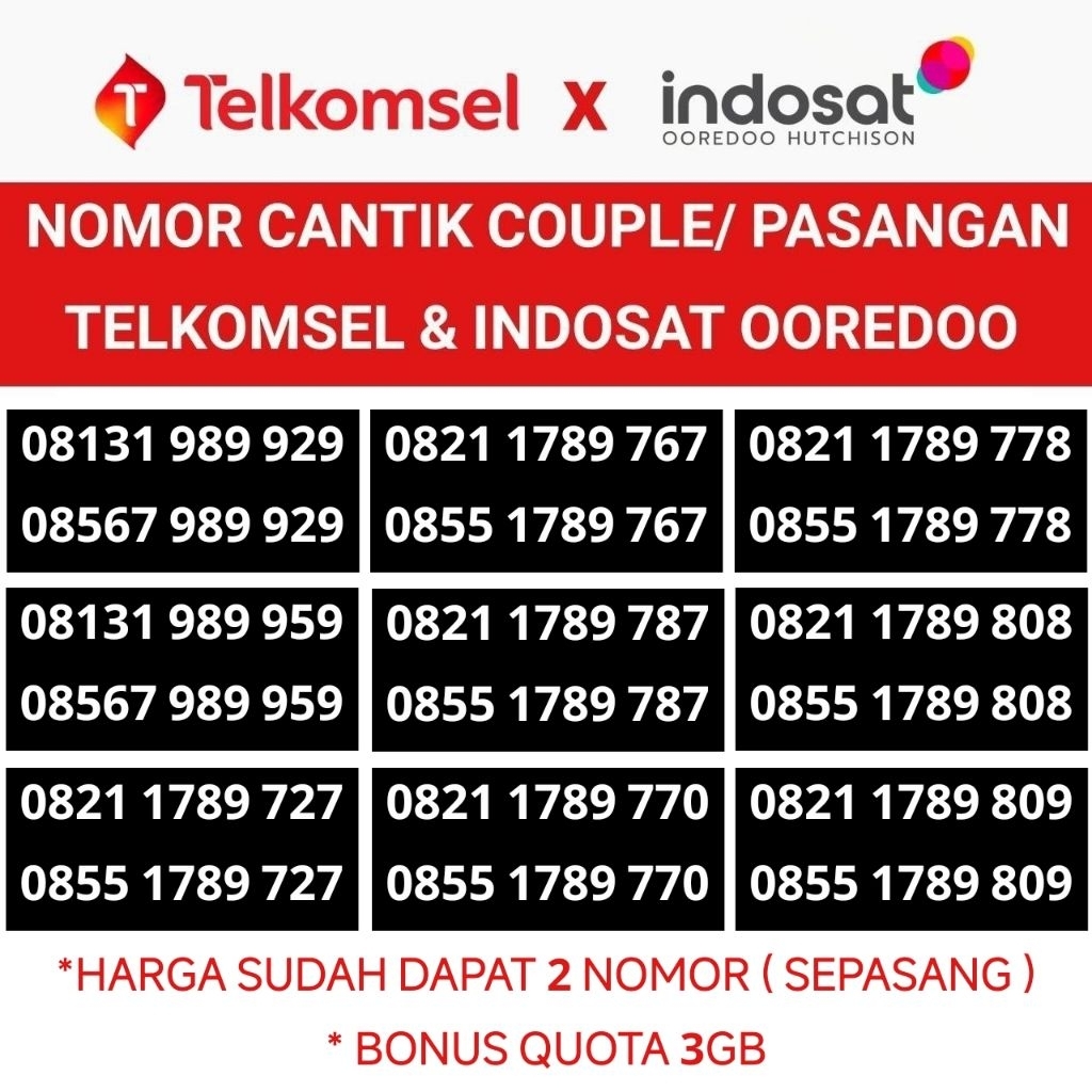 kartu perdana couple / pasangan 11 digit simpati Telkomsel Indosat Ooredoo im3 nomor cantik nomer la