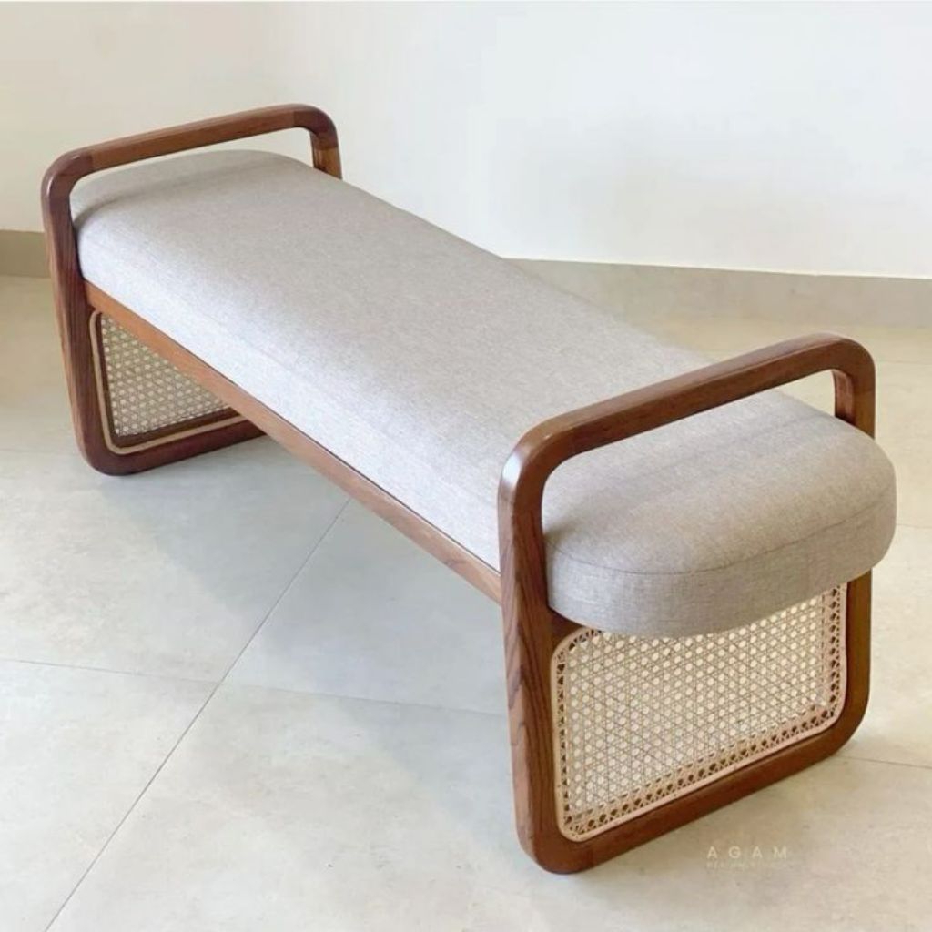 Bangku Panjang Sofa Kombinasi Rotan, Bench Sofa Rattan, Bangku Sofa Rotan