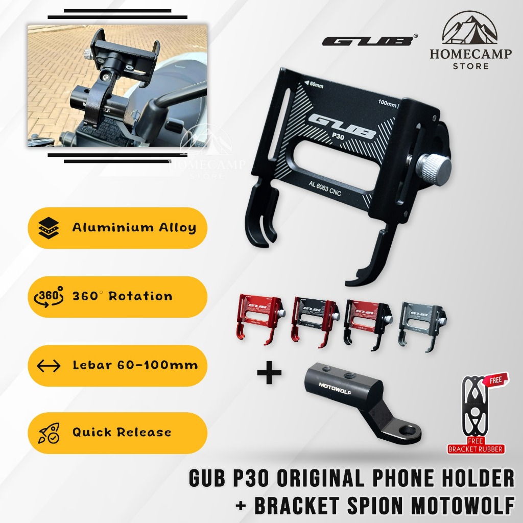 Paket GUB P30 / GUB P30 PRO Phone Holder + Bracket Spion MOTOWOLF ORIGINAL