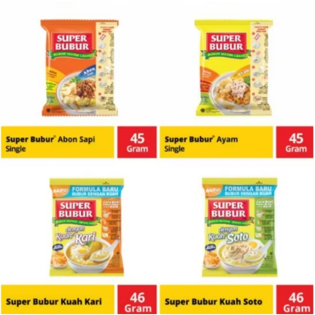 Aneka Super bubur | 1pcs | 5pcs | Super Bubur Ayam, Super Bubur Kari, Super Bubur Soto, Super Bubur 