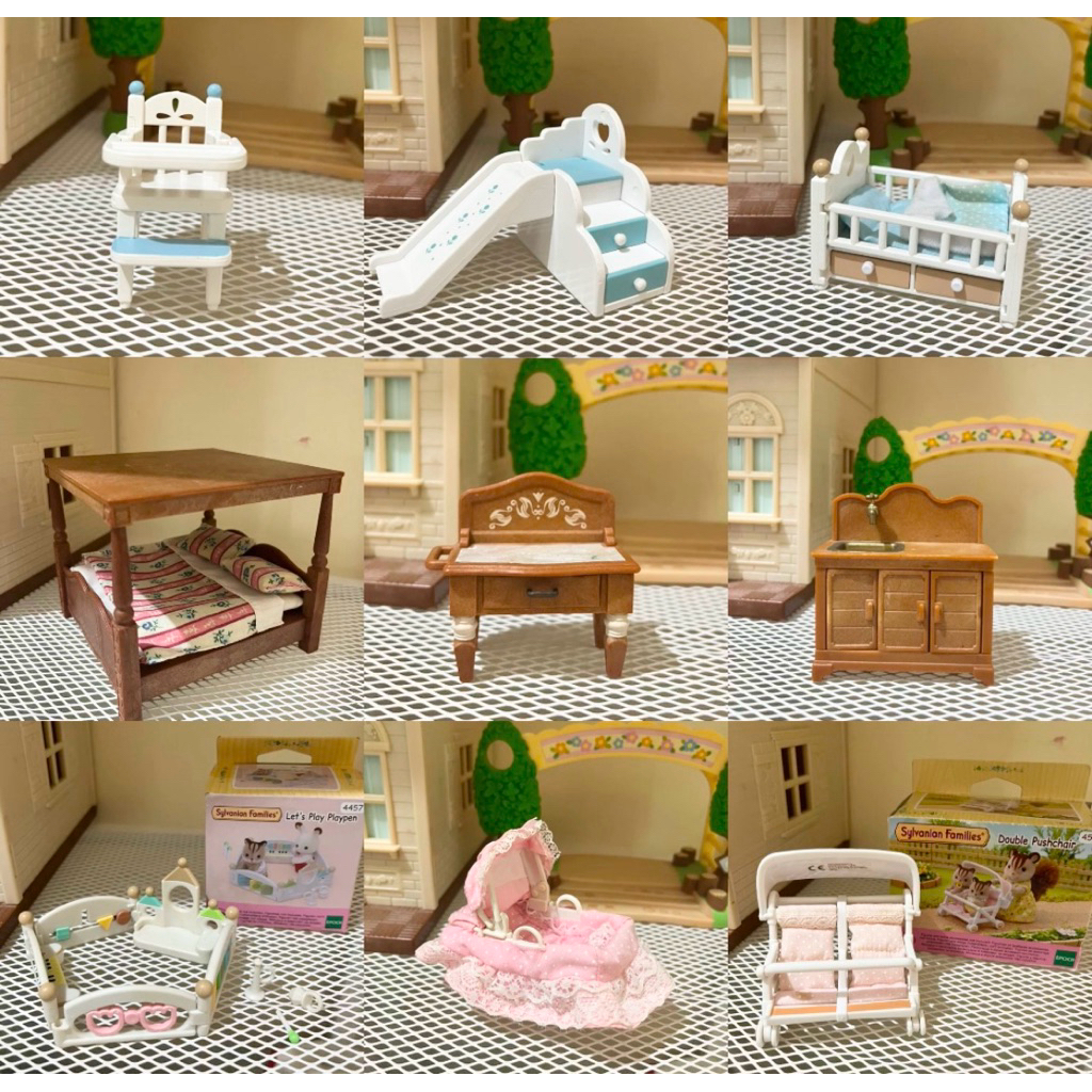 (Baca Deskripsi) PRELOVED furniture Sylvanian families | Baby bed, Kitchen, Baby Slide sylvanian fam