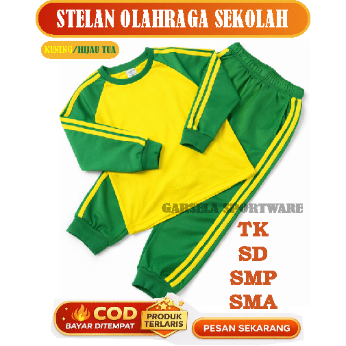 Stelan Olahraga Sekolah Anak TK SD SMP SMA Setelan Training Anak kuning & Hijau tua Baju Olahraga An