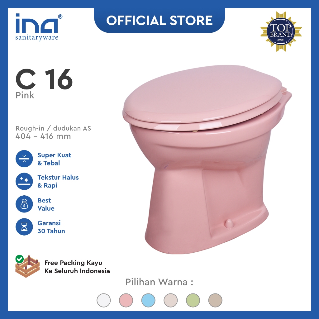 INA Closet C-16 (Warna Pink) | Kloset Duduk Siram | Kloset Duduk Tanpa Tangki | Kloset Duduk