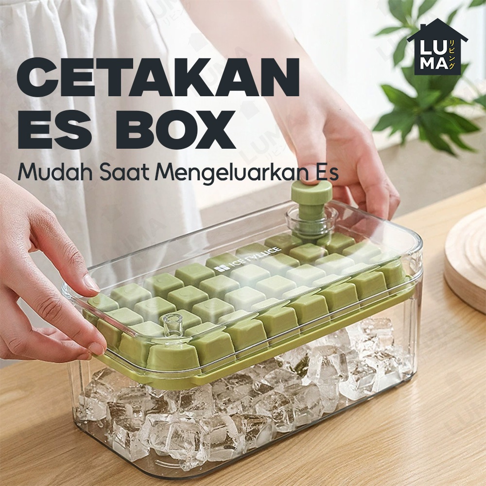 Cetakan Es Batu 28 56 Grid Transparan Box Silikon Tekan Otomatis Ice Cube Maker Freezer