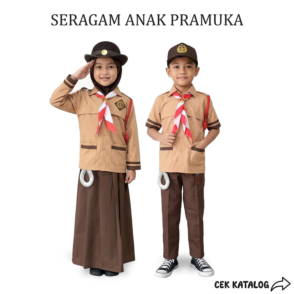 Setelan FullSet Pramuka Anak Perempuan Seragam Sekolah SD Kelas 1-6