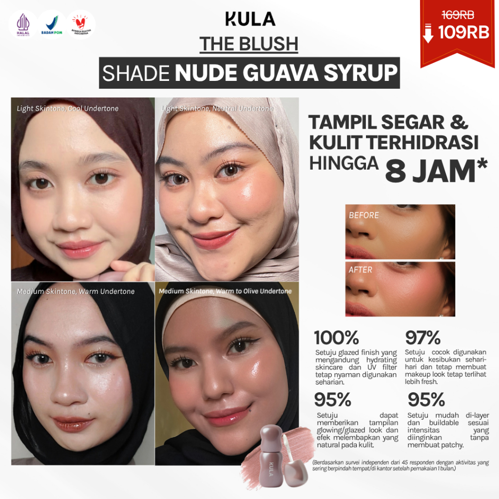 KULA - The Blush Shade Nude Guava Syrup | Blush On Liquid Blush Ringan Mudah Diratakan Tahan Lama Cr