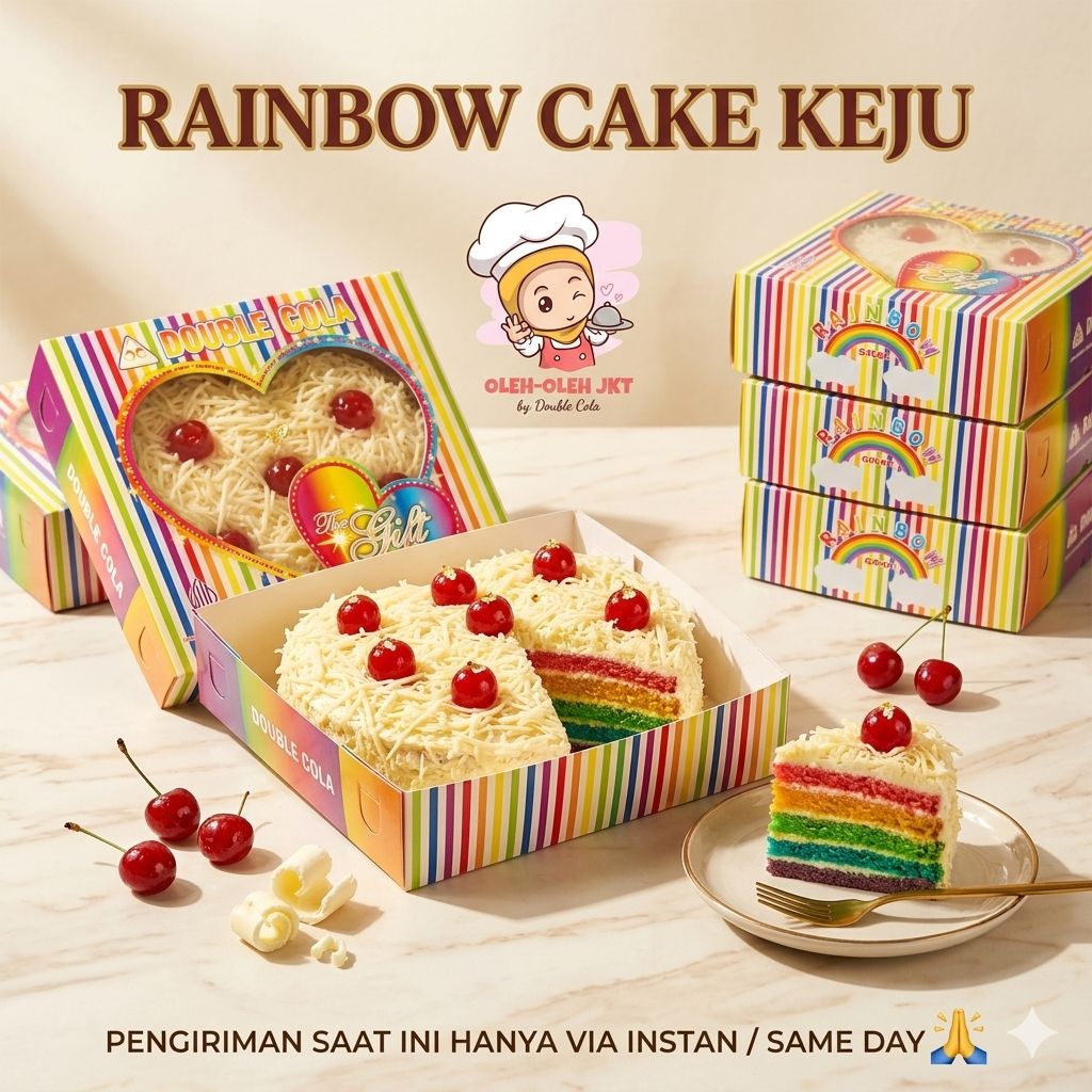 Rainbow Cake Topping Keju / Rainbow Cake Double Cola / Kue Bolu Pelangi
