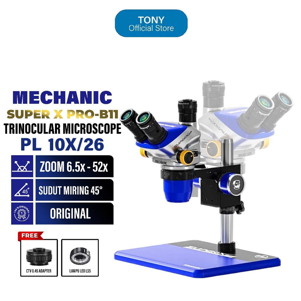 Mechanic Super X PRO B11 Microscope Trinocular Stereo Original - Mikroskop Trinocular Stereo Teknisi