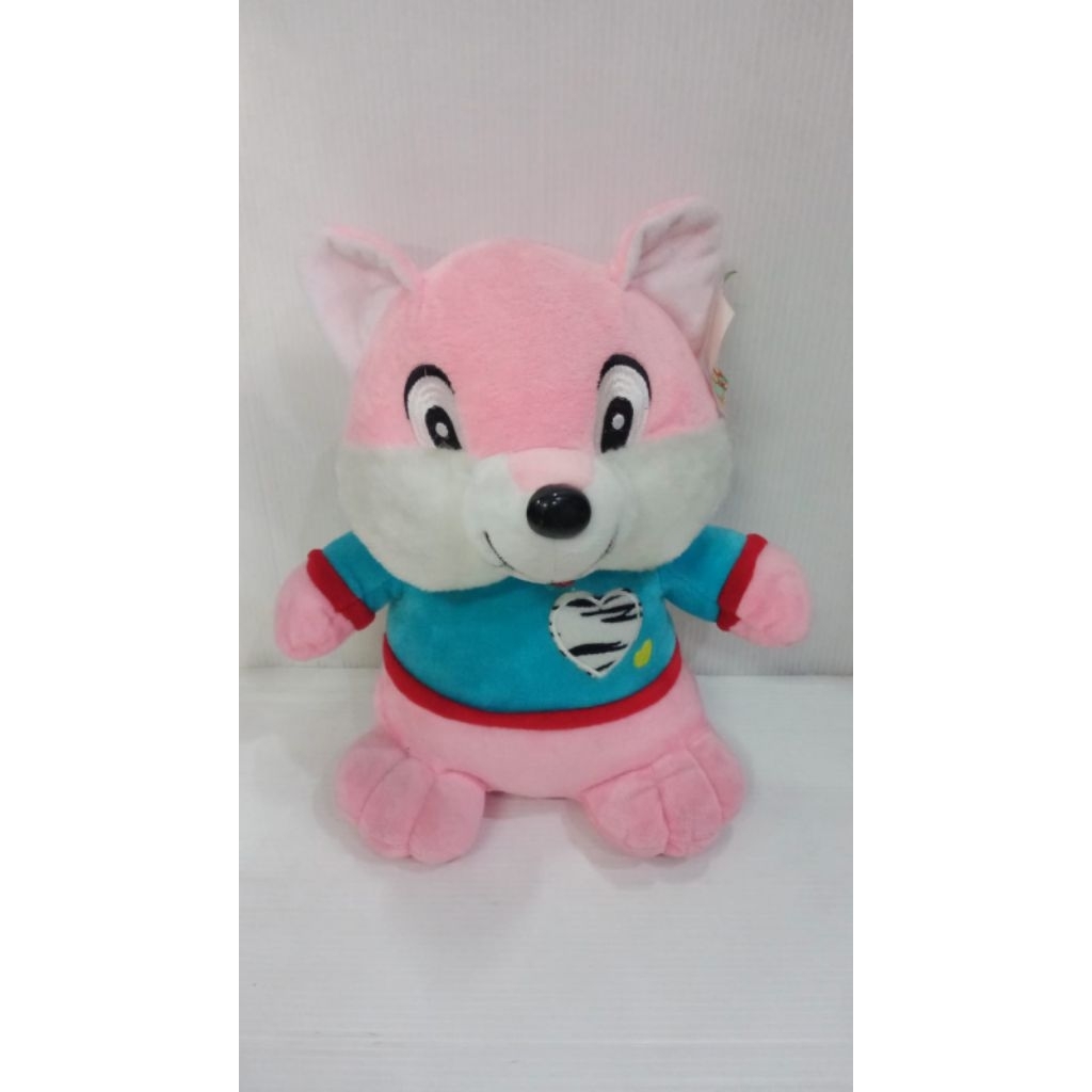 Boneka Rubah Pink Pakai Baju Biru