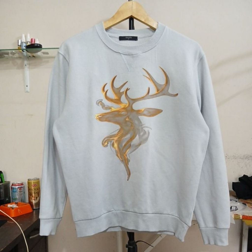 Crewneck Sweatshirt bahan katun tebal lembut warna abu muda kerah kencang TOPTEN second original Siz