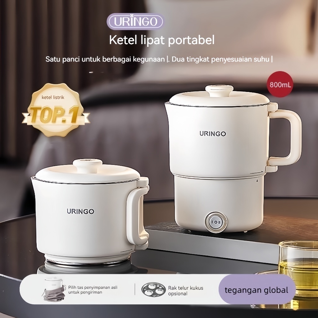 URINGO ketel lipat, ketel portabel perjalanan, ketel pemanas mini baja tahan karat, cangkir air list