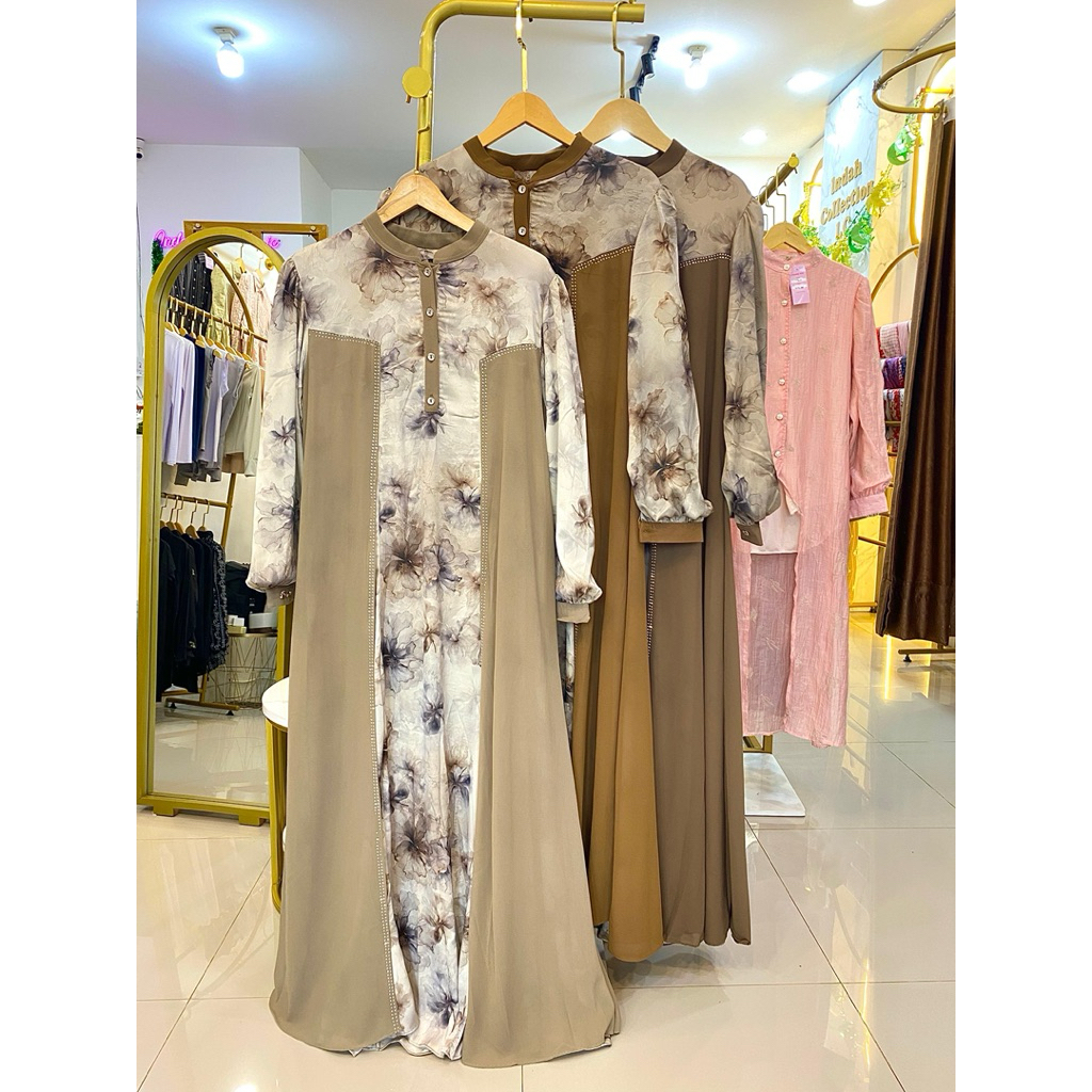 Gamis Qory Naysila | Silk Premium Kombinasi Cerutti Dress Wanita Kekinian Terbaru Terviral