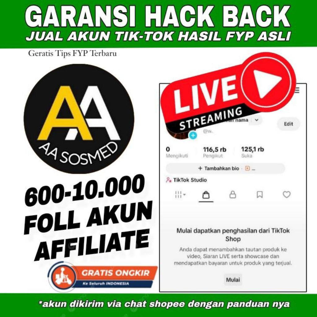 Akun TikTok Affiliate Bergaransi Follower Aktif Hasil FYP 600-10k