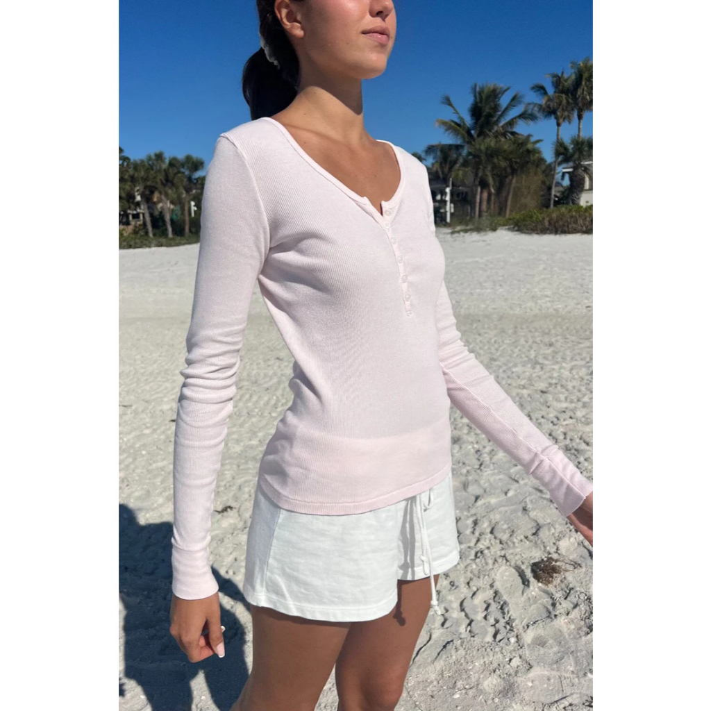 Brandy Melville Zelly Long Sleeve Ribbed Top in pink size XS/S