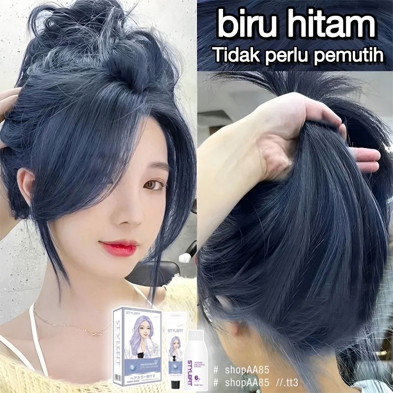 (Beli 100ml gratis 100ml)STYLE FIT cat rambut*200ml,Biru Hitam,ammonia - free hair dye,pewarna rambu