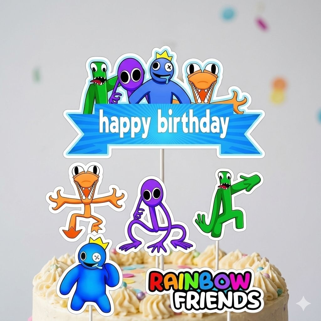 TOPPER CAKE CUSTOM NAMA TEMA RAINBOW FRIENDS TOPPER ULANG TAHUN HIASAN KUE