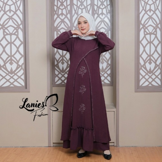 Layla Dress // Gamis Pesta Kondangan Mewah Baju Abaya Perempuan Terbaru 2026 Bahan Crinkle Sutra