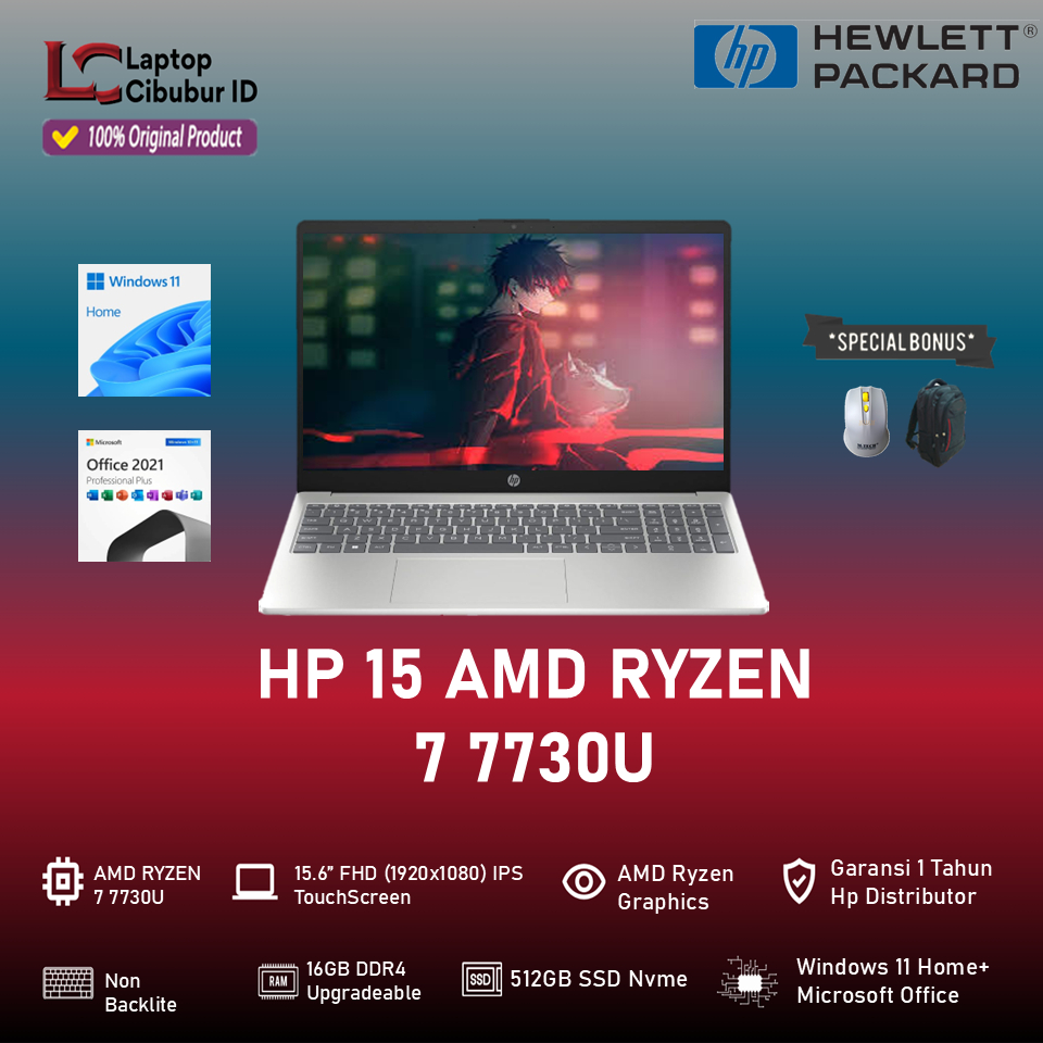 Laptop Gaming HP 15 AMD Ryzen 7 7730U 32GB 1TB SSD 15.6" FHD IPS Touch Windows 11 Home + Office