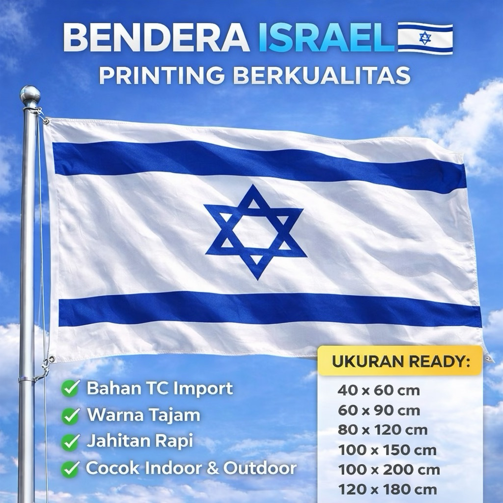 BENDERA FULL PRINTING ISRAEL | BENDERA NEGARA ISRAEL UKURAN JUMBO