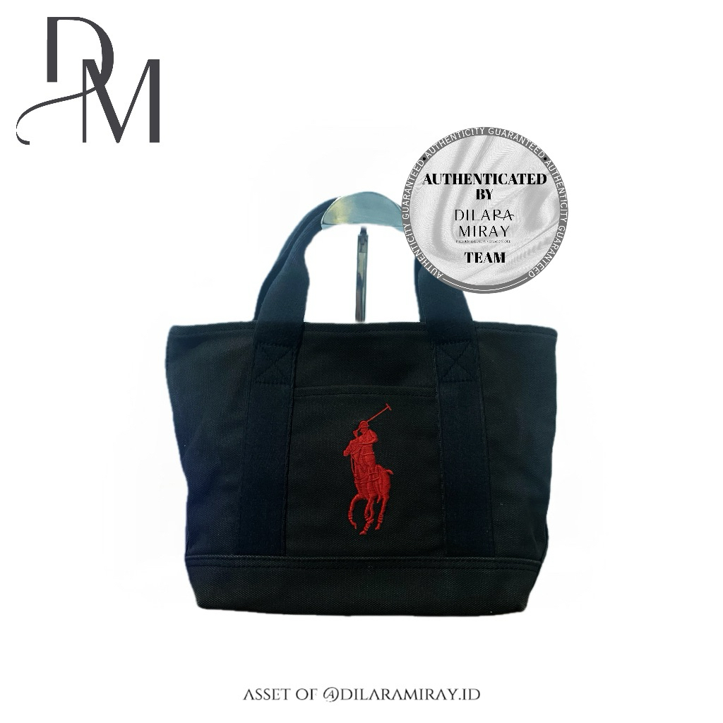 Dilara Miray Authentic Polo Ralph Lauren Thick Cotton Canvas Totebag in Black Unisex - Totebag Hitam