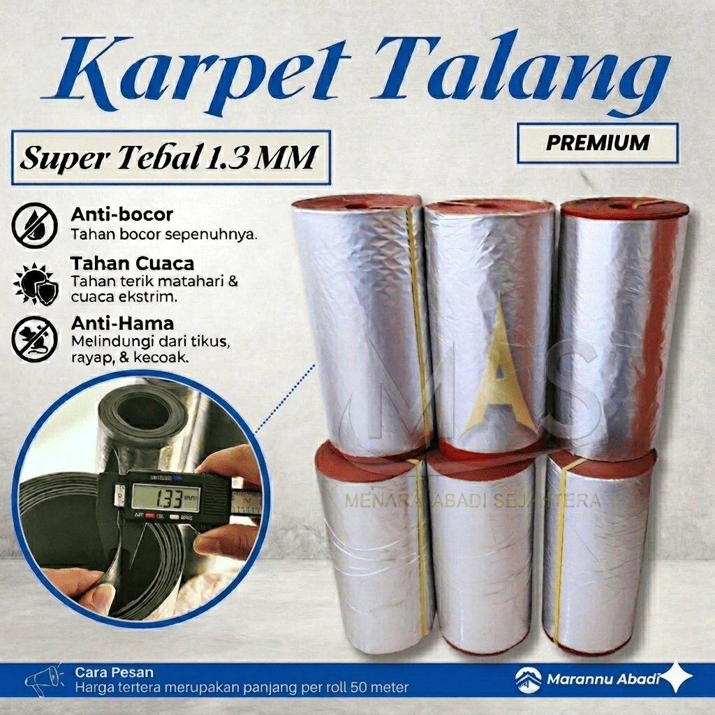 Karpet Talang Air Karet Tebal 50 Meter Per Roll Atap Tebal dan Kuat Atap Genteng Karpet Karet Air  A