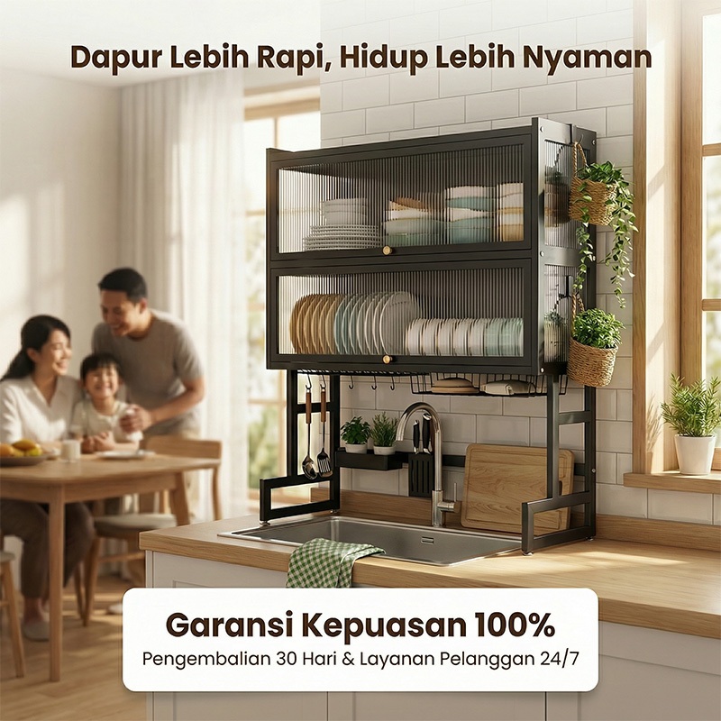 Rak Piring Wastafel Dengan Kabinet Rak Wastafel Lemari dapur multifungsi cuci piring stainless rak